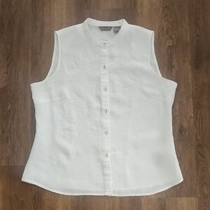 White Linen Embroidered Blouse